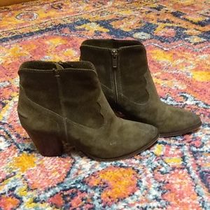 Genuine suede dark green ankle boots